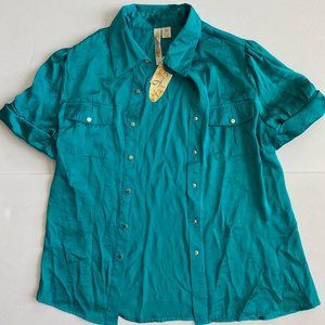 Adiva Womens Size M Teal Short Sleeve Blouse